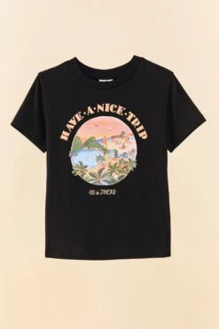 Farm Rio Black Have A Nice Trip Organic Cotton T-Shirt 11 Farm Rio Black Have A Nice Trip Organic Cotton T-Shirt -Perfect Top Shop 306709 06