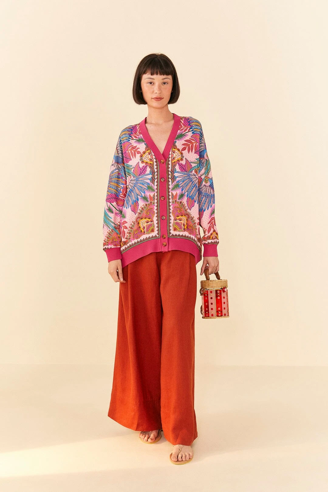 Farm Rio Pink Macaw Scarf Lenzing™ Ecovero™ Viscose Cardigan 4 Farm Rio Pink Macaw Scarf Lenzing™ Ecovero™ Viscose Cardigan - Image 2