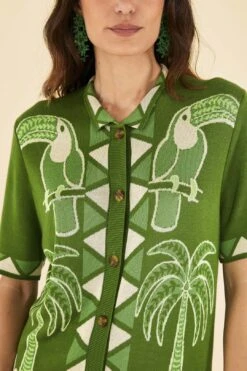 Farm Rio Green Summer Sunrise Lenzing™ Ecovero™ Viscose Knit Shirt -Perfect Top Shop 306911 03