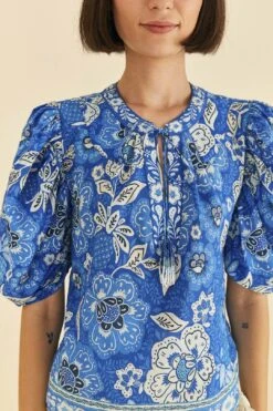 Farm Rio Blue Full Of Flowers Blouse -Perfect Top Shop 306916 03