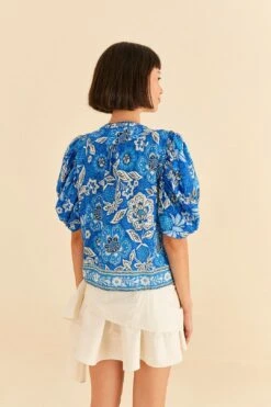 Farm Rio Blue Full Of Flowers Blouse -Perfect Top Shop 306916 04