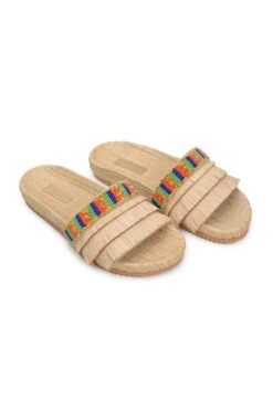 Farm Rio Caramel Beaded Fringe Sandal