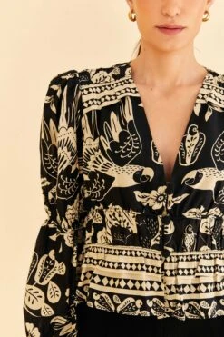Farm Rio Black Graphic Floral Blouse -Perfect Top Shop 308197 03