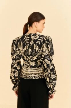 Farm Rio Black Graphic Floral Blouse -Perfect Top Shop 308197 04