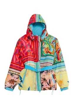 Farm Rio Mixed Scarves Ski Puffer Jacket -Perfect Top Shop 308309 08