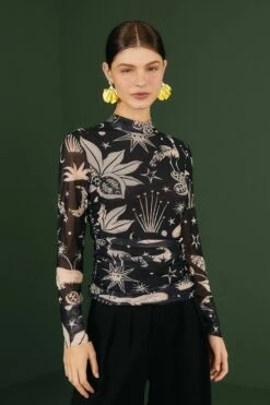 Perfect Top Shop 48 Black & White Cerrado Sky Tulle Blouse