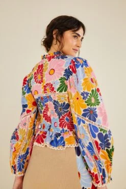 Farm Rio Sand Sunny Daisies Blouse -Perfect Top Shop 309082 05