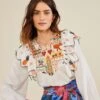 Farm Rio White Embroidered Fall Leaf Blouse 1 Farm Rio White Embroidered Fall Leaf Blouse -Perfect Top Shop 309103 01