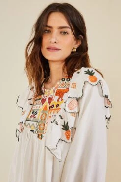 Farm Rio White Embroidered Fall Leaf Blouse -Perfect Top Shop 309103 03