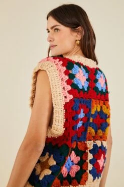 Farm Rio Multicolor Patchwork Crochet Vest