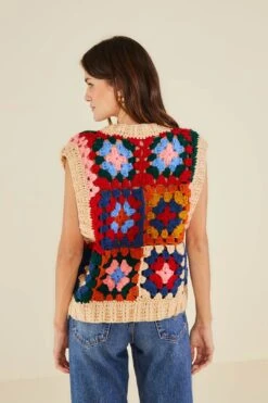 Farm Rio Multicolor Patchwork Crochet Vest -Perfect Top Shop 309108 03