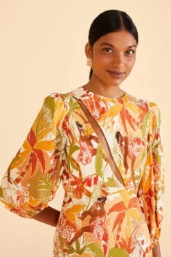 Farm Rio Sand Leopard Forest Midi Dress -Perfect Top Shop 309150 03