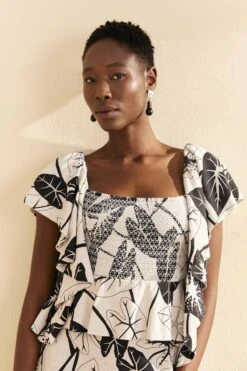 Farm Rio Off-White Graphic Leaves Midi Dress -Perfect Top Shop 309181 04