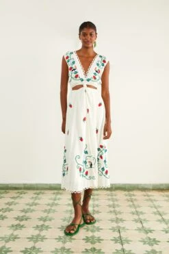 Perfect Top Shop 28 Farm Rio Cross Stitch Toucan Embroidered Midi Dress