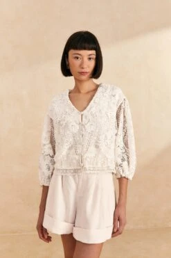 Farm Rio Off-White Guipure Collar Blouse