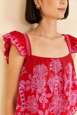Farm Rio Red Palm Tree Richelieu Blouse -Perfect Top Shop 309247 03