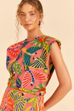 Farm Rio Coral Graphic Macaws Organic Cotton T-Shirt -Perfect Top Shop 309282 03