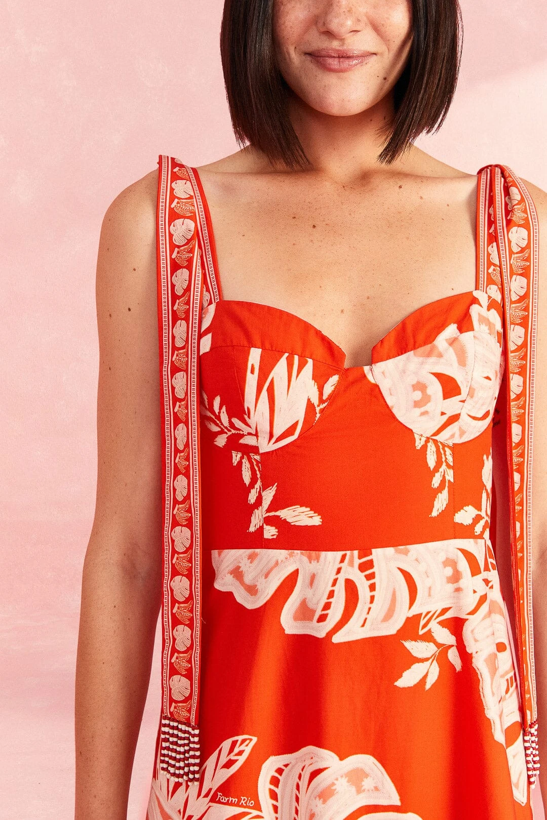 Farm Rio Red Lace Monsteras Midi Dress 5 Farm Rio Red Lace Monsteras Midi Dress - Image 3