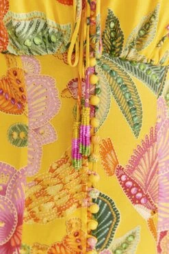 Farm Rio Yellow Macaw Bloom Puff-Sleeve Midi Dress -Perfect Top Shop 309293 05