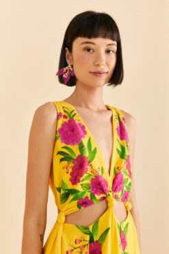Farm Rio Yellow Romantic Garden Midi Dress -Perfect Top Shop 309298 03