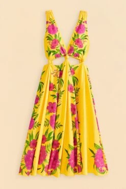 Farm Rio Yellow Romantic Garden Midi Dress -Perfect Top Shop 309298 06