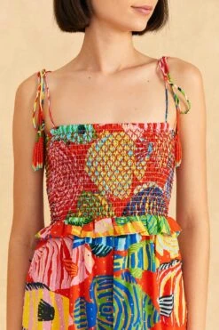 Farm Rio Red Striped Fishes Midi Dress -Perfect Top Shop 309299 03