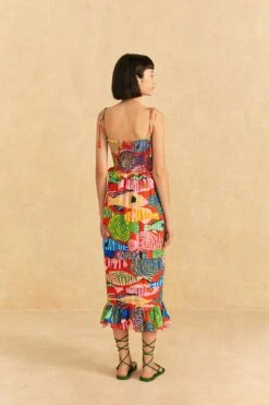 Farm Rio Red Striped Fishes Midi Dress -Perfect Top Shop 309299 04