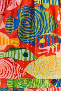 Farm Rio Red Striped Fishes Midi Dress -Perfect Top Shop 309299 05