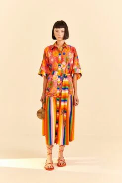 Perfect Top Shop 32 Farm Rio Coral Mixed Graphic Macaws Midi Dress