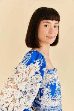 Farm Rio Blue Lace Banana Blouse -Perfect Top Shop 309445 03