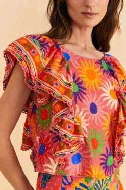 Farm Rio Coral Summer Sun Blouse 9 Farm Rio Coral Summer Sun Blouse -Perfect Top Shop 309447 03