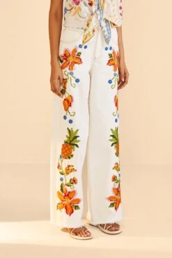 Farm Rio Embroidered Floral Twill Pants -Perfect Top Shop 309566 03