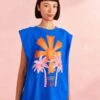 Farm Rio Blue Kissed By The Sun Organic Cotton T-Shirt -Perfect Top Shop 309573 01