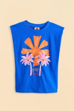 Farm Rio Blue Kissed By The Sun Organic Cotton T-Shirt -Perfect Top Shop 309573 05