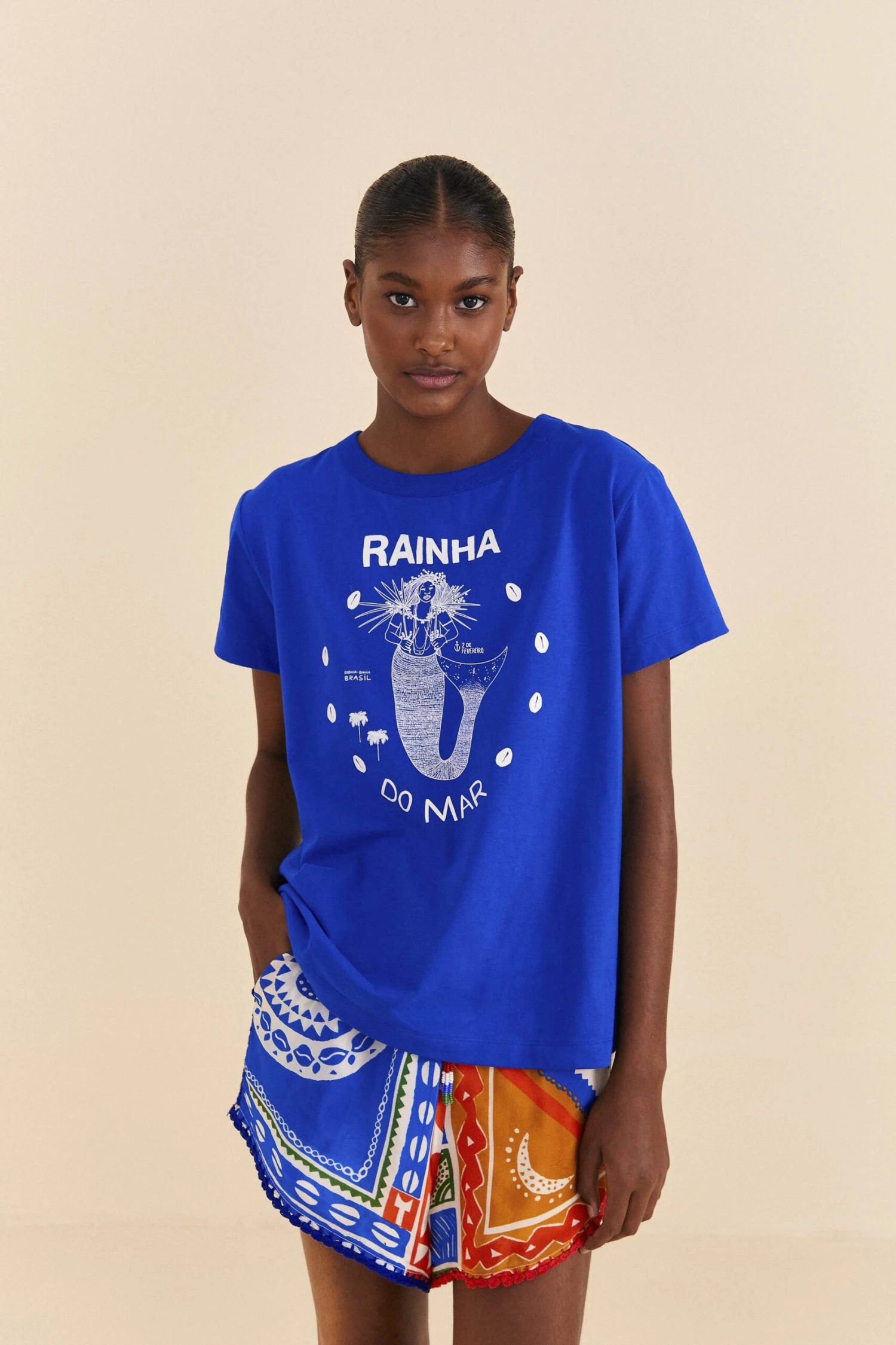 Farm Rio Blue Rainha Do Mar Organic Cotton T-Shirt 3 Farm Rio Blue Rainha Do Mar Organic Cotton T-Shirt