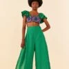 Farm Rio Embroided Green Pants -Perfect Top Shop 311436 01