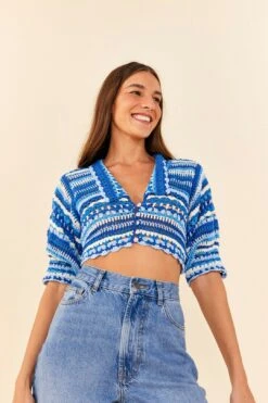 Farm Rio Multi Stitches Crochet Collar Blouse