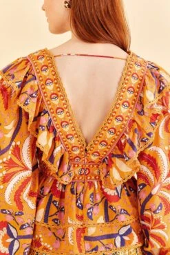 Farm Rio Yellow Palms Party Ruffle Blouse -Perfect Top Shop 312021 05