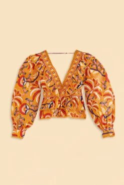 Farm Rio Yellow Palms Party Ruffle Blouse -Perfect Top Shop 312021 07