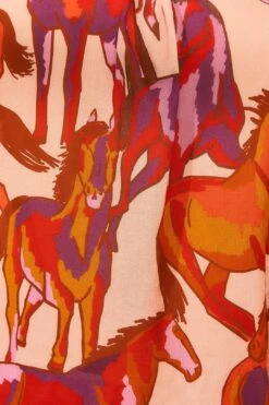 Farm Rio Rose Wild Horses Bow Neck Tie Blouse -Perfect Top Shop 312022 05