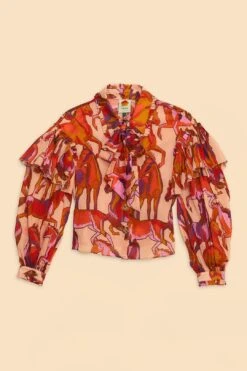 Farm Rio Rose Wild Horses Bow Neck Tie Blouse -Perfect Top Shop 312022 06