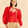 Farm Rio Red Heart Shaped Neckline Blouse
