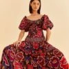Farm Rio Brown Bright Flora Short Sleeve Midi Dress -Perfect Top Shop 312040 01