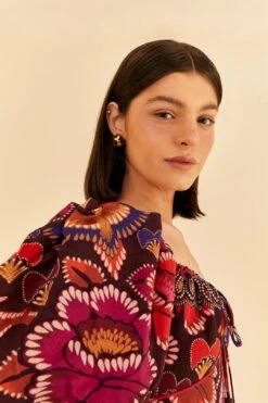 Farm Rio Brown Bright Flora Short Sleeve Midi Dress -Perfect Top Shop 312040 03