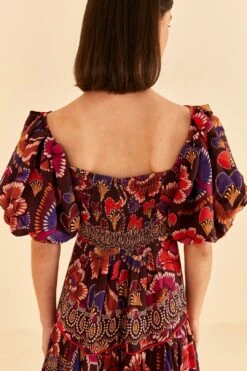 Farm Rio Brown Bright Flora Short Sleeve Midi Dress -Perfect Top Shop 312040 05