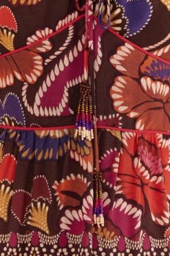 Farm Rio Brown Bright Flora Short Sleeve Midi Dress -Perfect Top Shop 312040 06