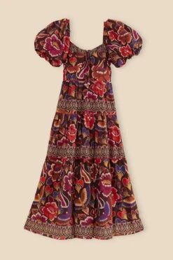 Farm Rio Brown Bright Flora Short Sleeve Midi Dress -Perfect Top Shop 312040 07