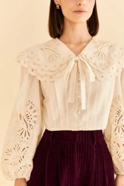 Farm Rio Off-White Richelieu Big Collar Blouse -Perfect Top Shop 312044 03
