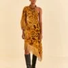 Farm Rio Golden Yellow Velvet One Shoulder Fringe Dress -Perfect Top Shop 312168 01
