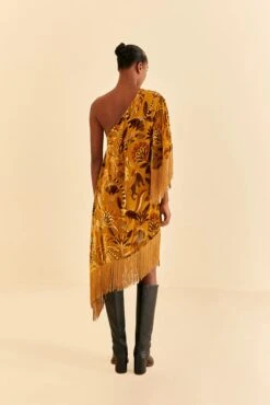 Farm Rio Golden Yellow Velvet One Shoulder Fringe Dress 11 Farm Rio Golden Yellow Velvet One Shoulder Fringe Dress -Perfect Top Shop 312168 04